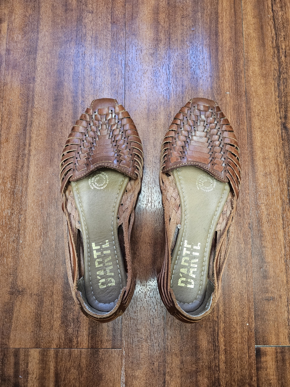 Woven Leather Huarache Flats in Brown
